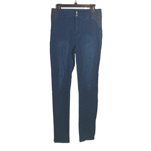 Minerva Skinny Jeans Womens 13 Dark Wash High Rise Embroidered Jewel Button - Picture 1 of 4